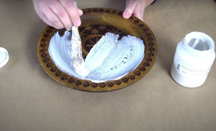 diy decorative plate how to make a high end stone tray, Painting the wooden tray with sandstone texture paint