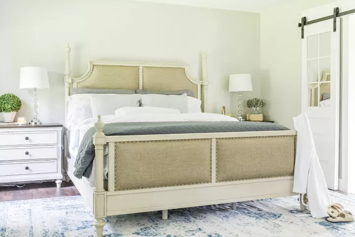 best mattresses, bed with tufted headboard and footboard Photo via Lia with Southern Yankee DIY