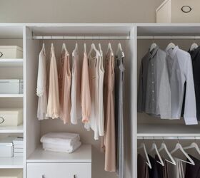 best closet organization systems, White closet organization system with hanging clothes and shelves Photo via Shutterstock
