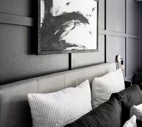 how to frame canvas art in 7 simple steps, black and white framed canvas art hanging over bed