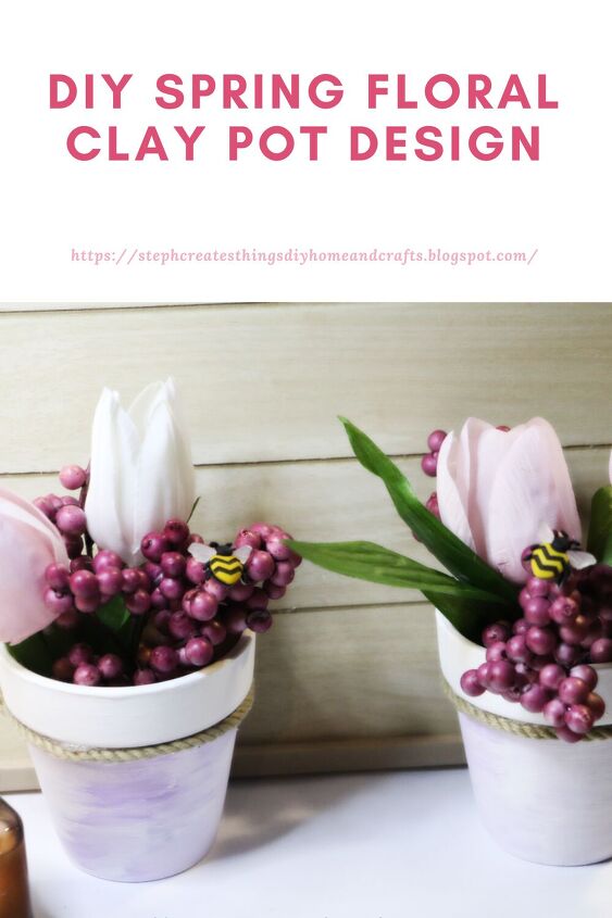 design de vaso de barro de flores de primavera diy