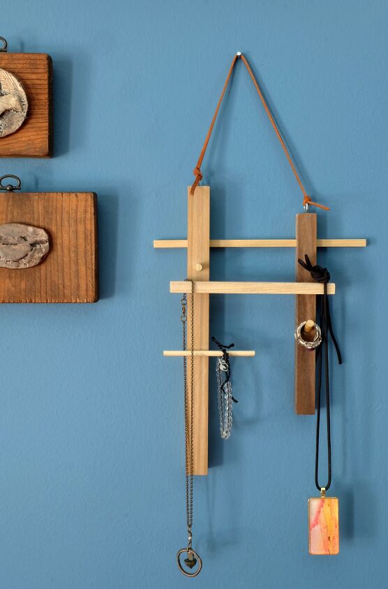 diy modern art wall mount hanging jewelry holder with dowels