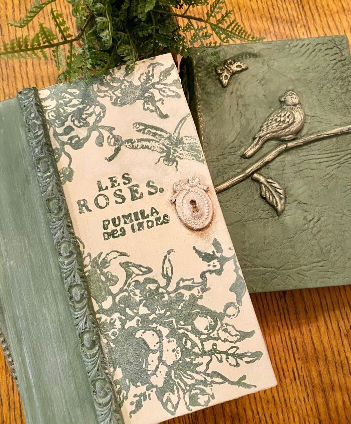 how to turn books into beautiful art for your home, Decorative book with Rose Toile Stamp