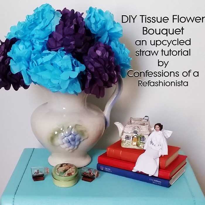 bouquet de flores de papel de seda um tutorial de palha reciclada