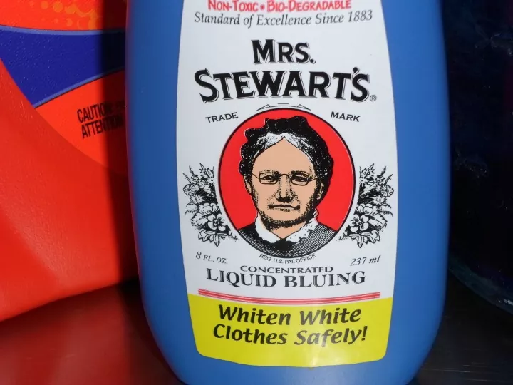 how to whiten laundry without bleach, Mrs Stewart s Liquid Bluing bottle