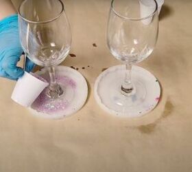 9 easy steps to gorgeous geode resin wine glasses, Pouring resin into the mold over the base of the wine glass