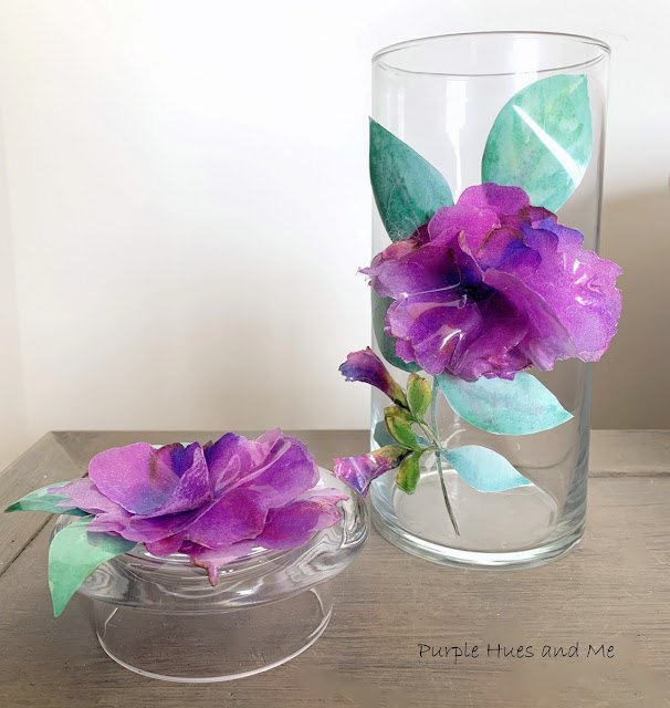 guardanapos de flores de decoupage 3d em vidro