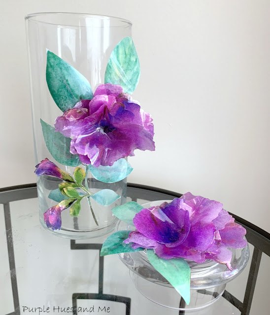 servilletas de flores de decoupage en 3d sobre vidrio