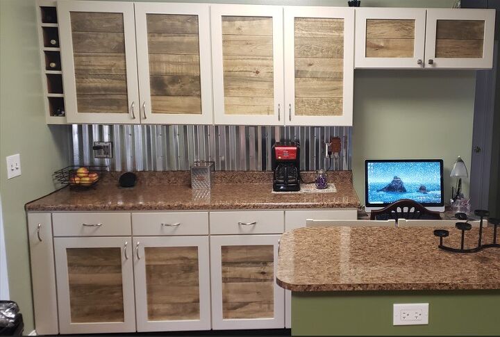 shaker style cabinet door with a pallet wood twist, One wall completed