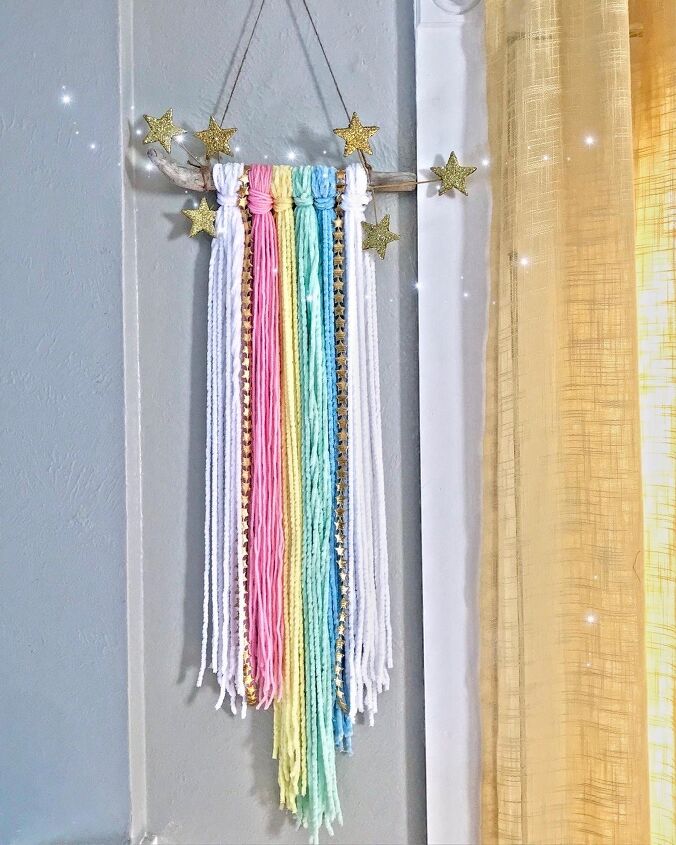 rainbow pastel yarn wall hanging