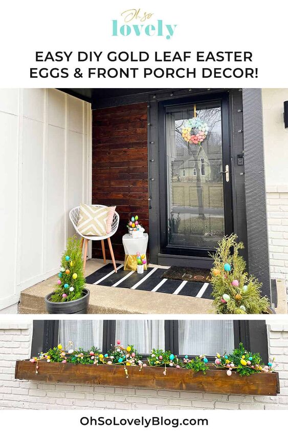 easy diy gold leaf easter eggs front porch decor ideas
