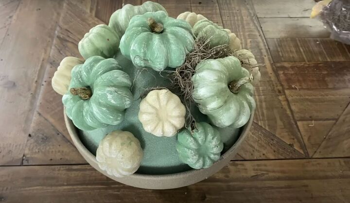 this diy pumpkin topiary is the perfect addition to your fall dcor, Adding Spanish moss around the pumpkins