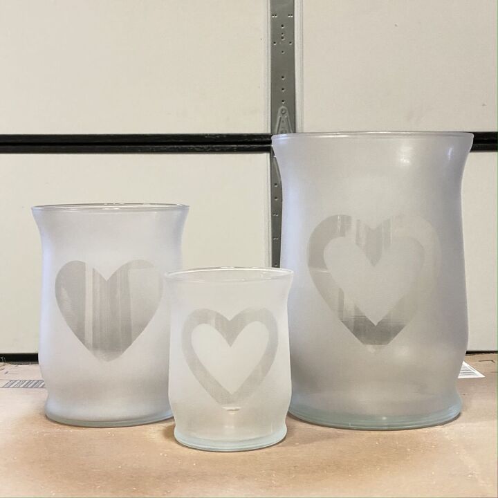 portavelas de vidrio esmerilado con forma de corazn