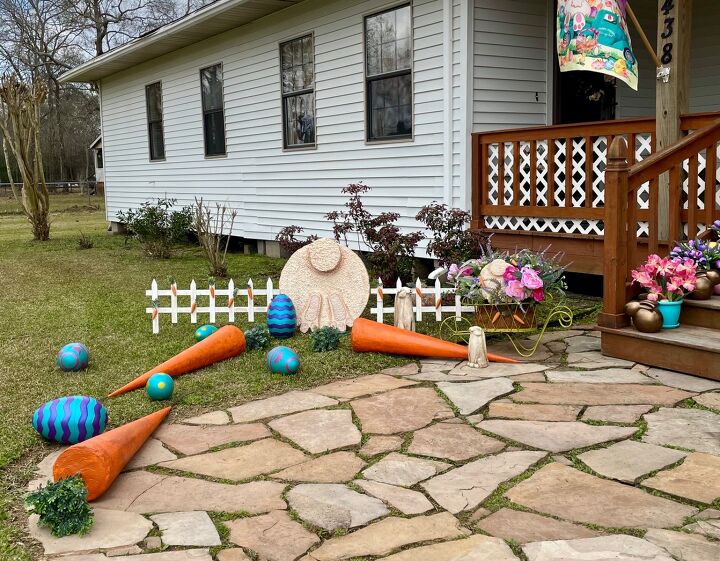 conejo de pascua trasero y decoracin del patio de la valla