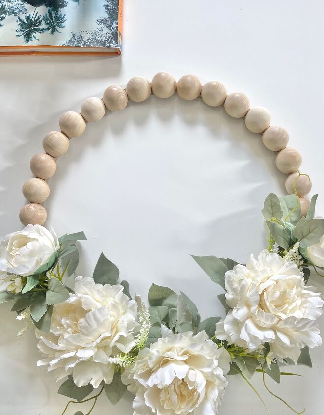 how to diy wood bead wreath with florals