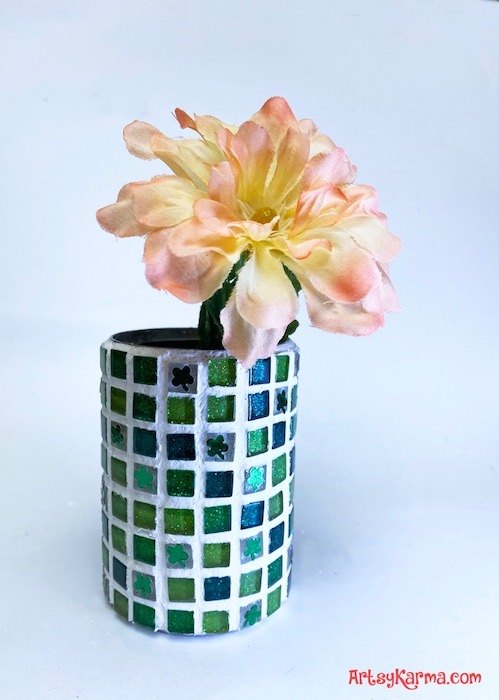 how to make a diy mosaic flower vase from a recycled soup can