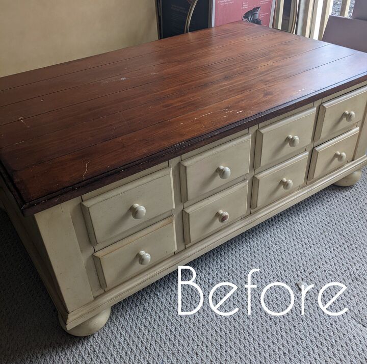 updating a coffee table using chalk paint and retique it liquid wood