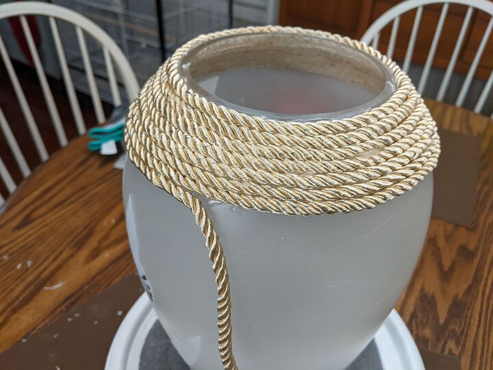 vase makeover using dollar store rope, Making progress