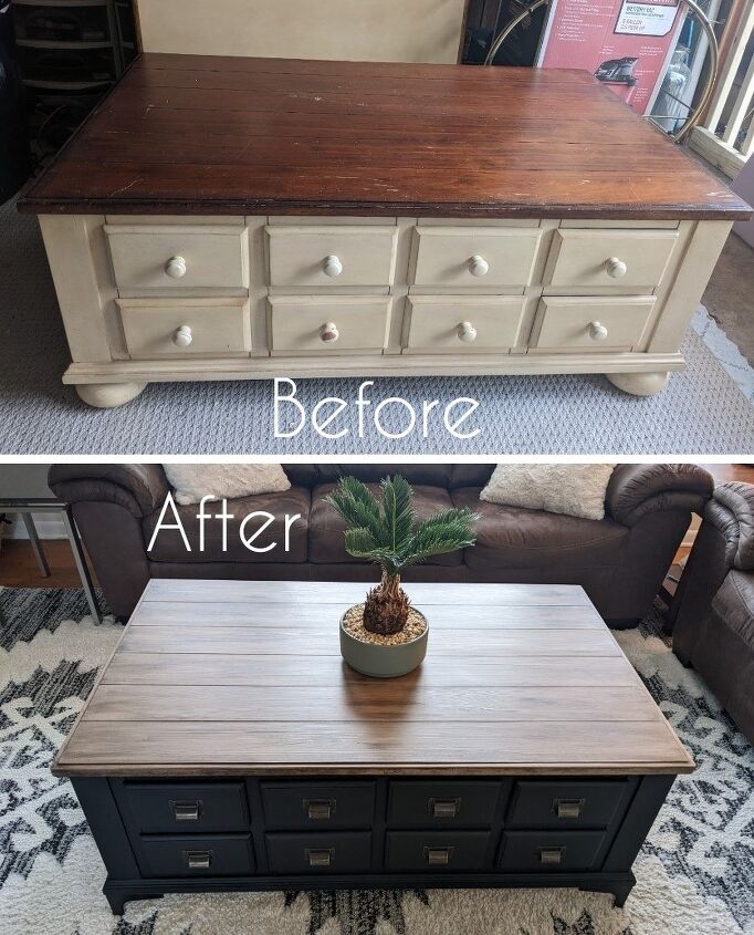 updating a coffee table using chalk paint and retique it liquid wood