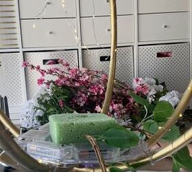 how to make a gorgeous outdoor hula hoop chandelier, Adding flowers to the hula hoop chandelier