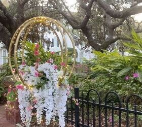 how to make a gorgeous outdoor hula hoop chandelier, Hula hoop chandelier hanging from a tree