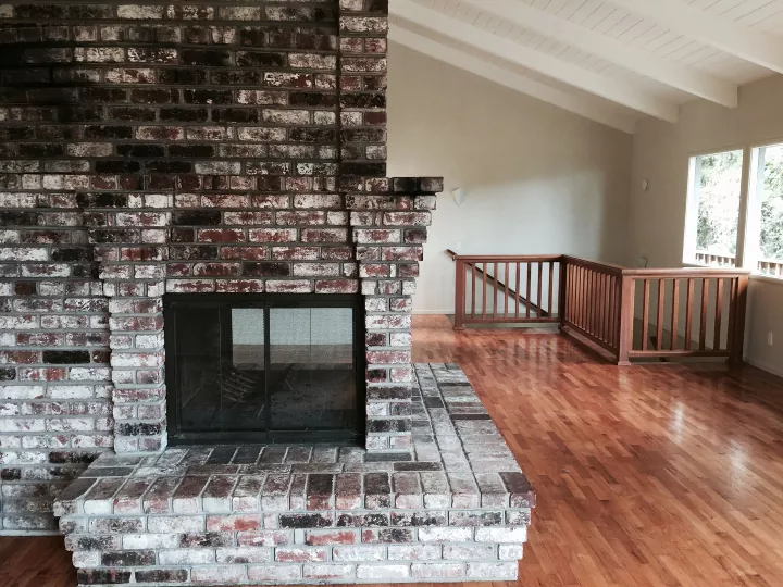 how to clean fireplace brick soot marks and grime, brick fireplace in middle of open room