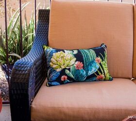 patio makeover potted plant arrangement ideas, These pillows are just the ticket for the Arizona desert