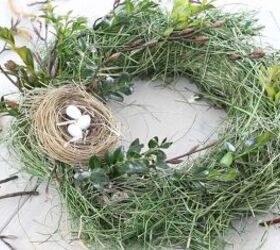 diy bird s nest wreath with twigs and flowers, Use twigs branches and evergreen clippings to decorate the wreath