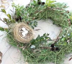 diy bird s nest wreath with twigs and flowers, Make a bird s nest from dried grass