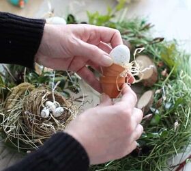 diy bird s nest wreath with twigs and flowers, Create a stack of mini flower pots