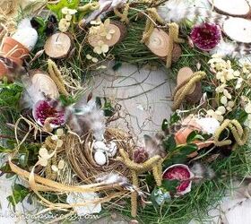 diy bird s nest wreath with twigs and flowers, The bird s nest wreath is finished