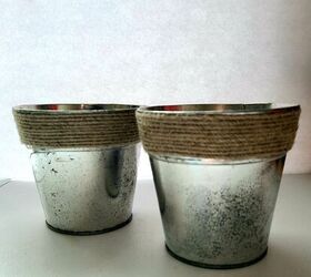 DIY aged metal farmhouse flower pots before and after the aging process