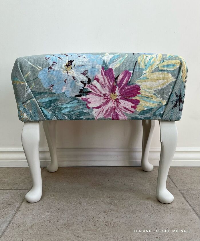 reupholster an old footstool in 7 easy steps