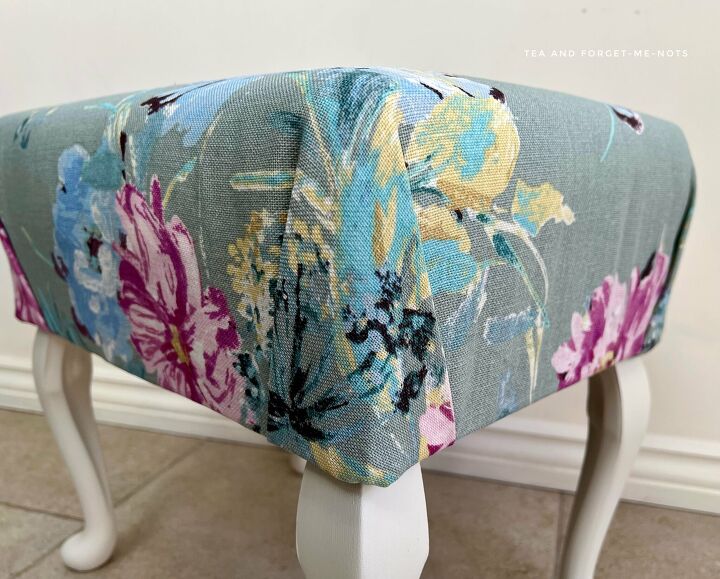 reupholster an old footstool in 7 easy steps