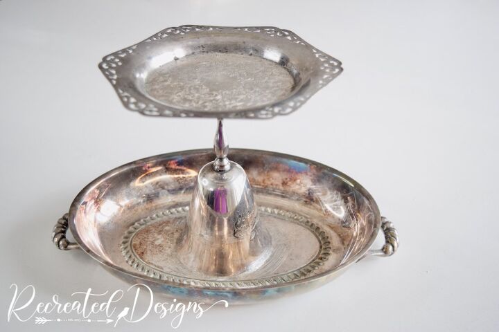 turn vintage silver plate into a beautiful tiered tray