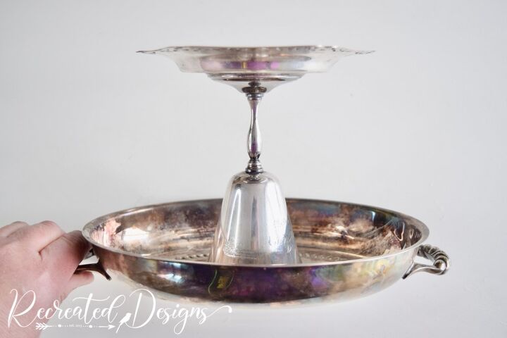 turn vintage silver plate into a beautiful tiered tray