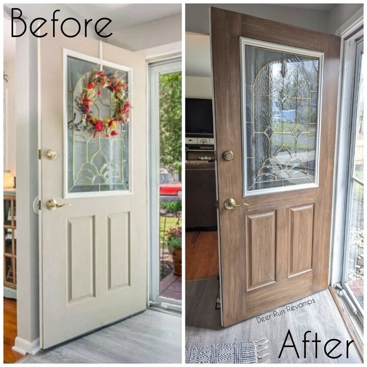 front door makeover using liquid wood from boring to stained wood, Before and After
