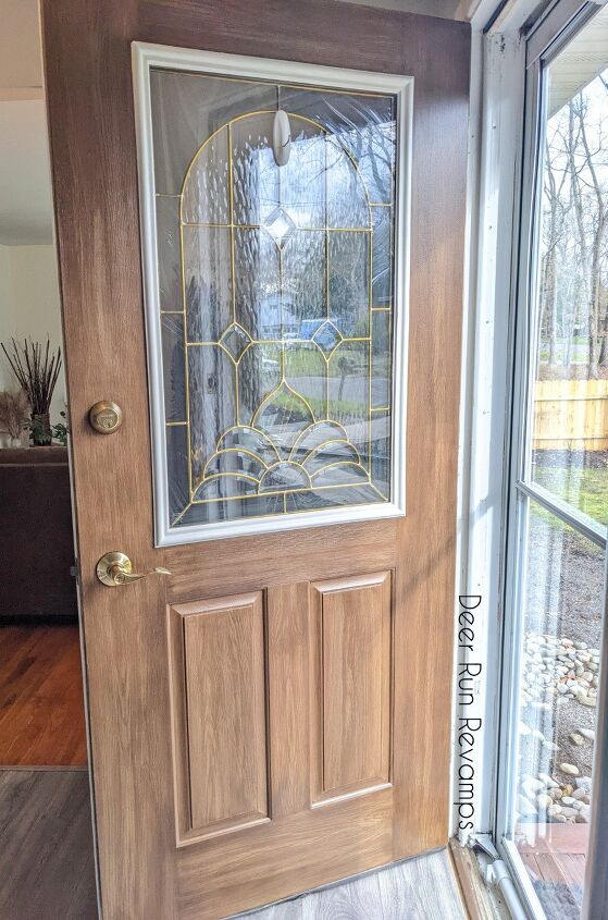 front door makeover using liquid wood from boring to stained wood