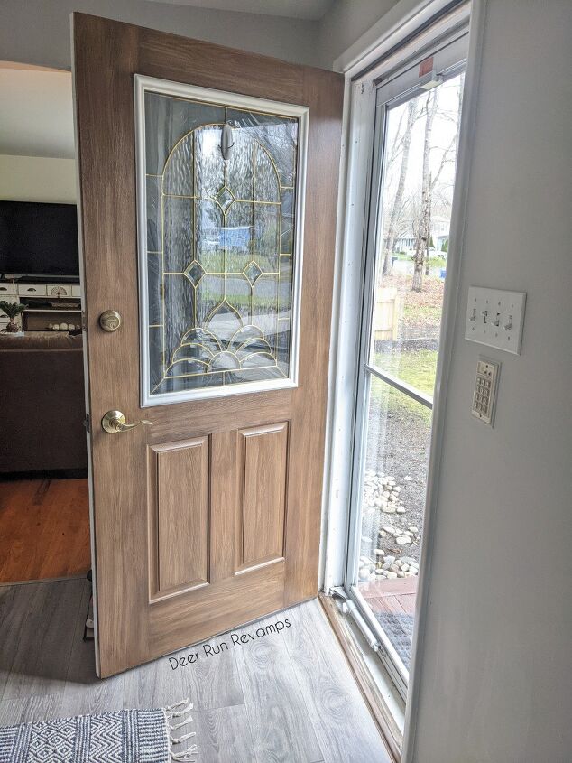 front door makeover using liquid wood from boring to stained wood