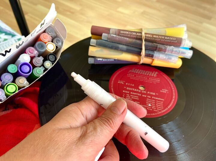transform a vinyl record into a piece of mindful mandala art, Paint pens