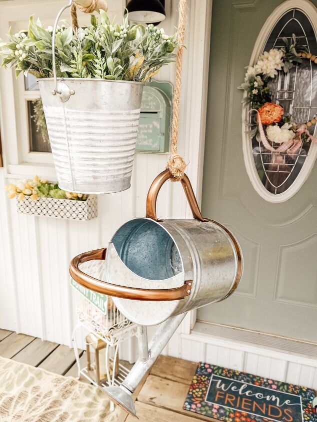 how to make a cute farmhouse pulley hanging bucket planter, How to make a pulley bucket planter
