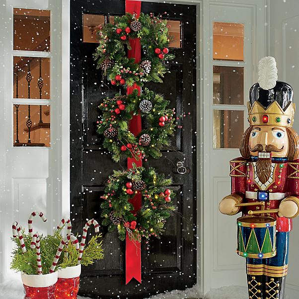 artesanato de natal coroa de flores tripla para decorar a parede, Guirlanda de porta tripla Grandin Road