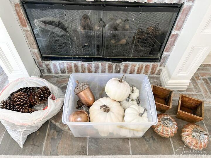 neutral and natural fall fireplace mantel