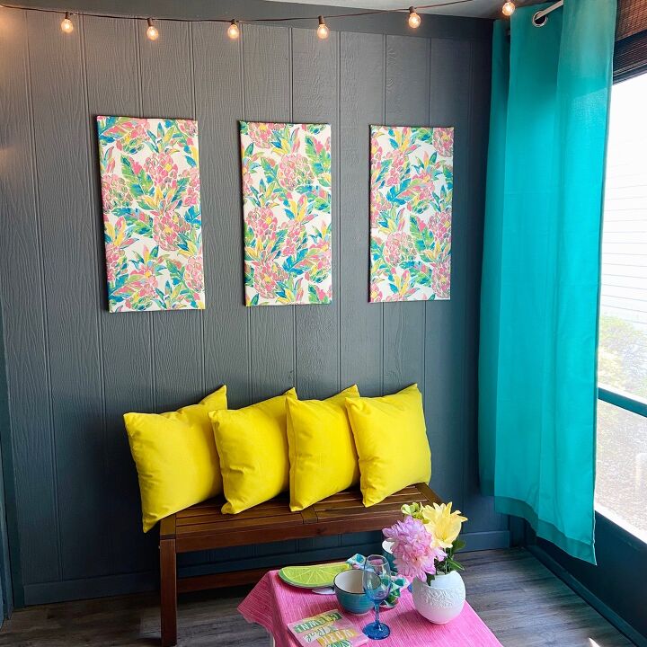 summery wall art made with outdoor fabric