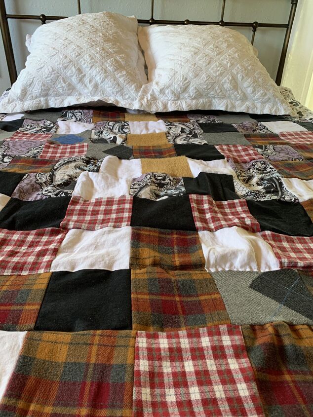 diy memory quilt created from clothes destined for the donate bin
