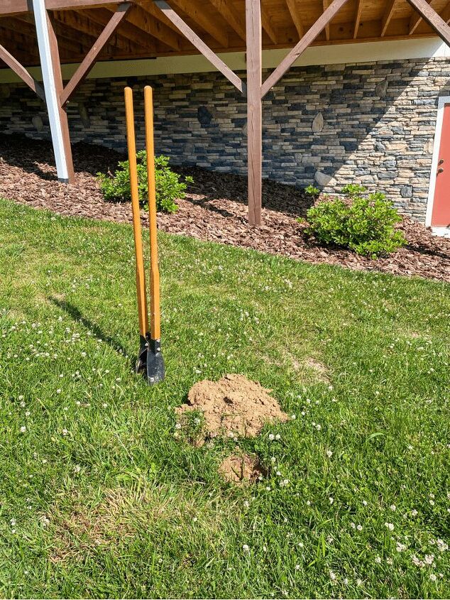 diy bird feeder upgrade, Digging the hole for the post