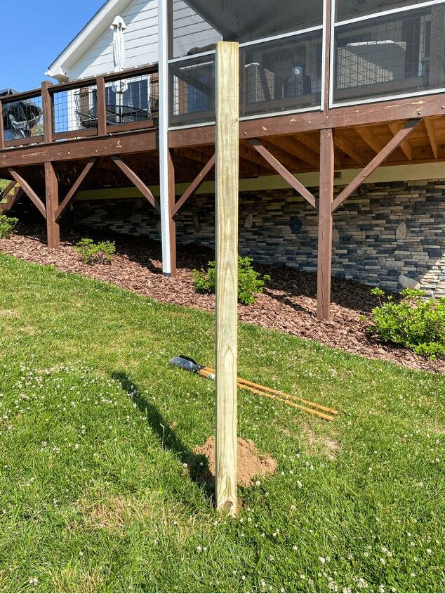 diy bird feeder upgrade, Placing the post where we want it to go