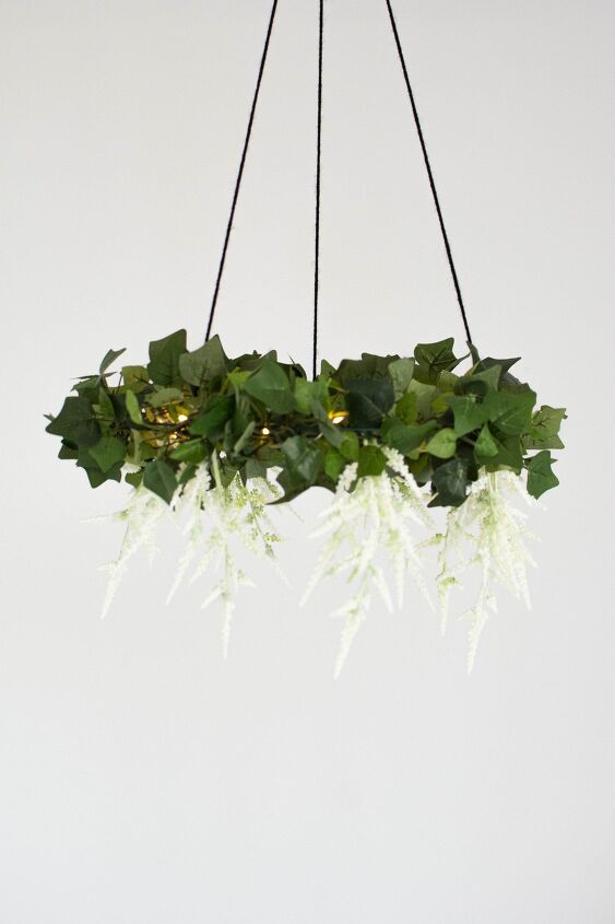 diy floral chandelier with fairy lights