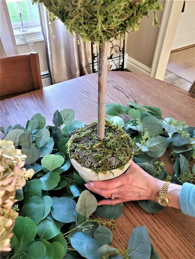 how to make a diy moss topiary in a pot