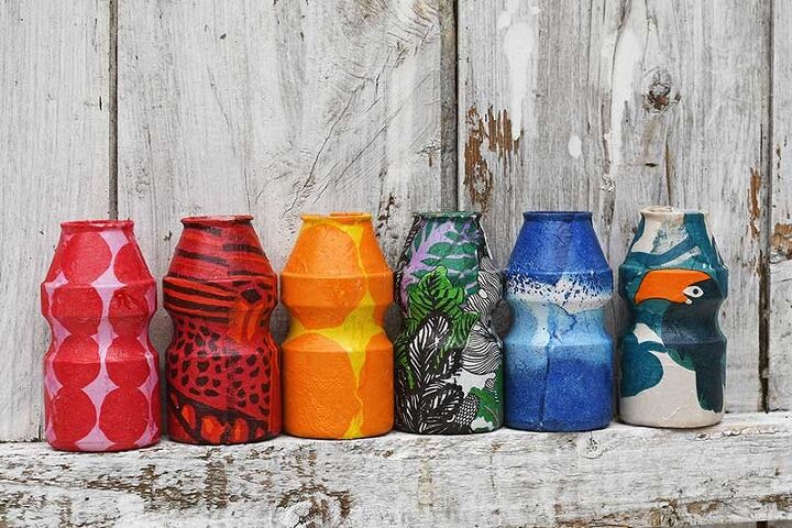 vasos de botes de flores muito reciclados